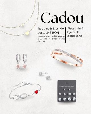Primește-ți cadoul la cumpărături. 🎁 Cumpără de peste 248 RON și alege 1 din 6 bijuterii gratuite. 💖 Nu aștepta – oferta...
